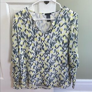 Ann Taylor Cream Blouse with Graphic Design and 3/4 Sleeves